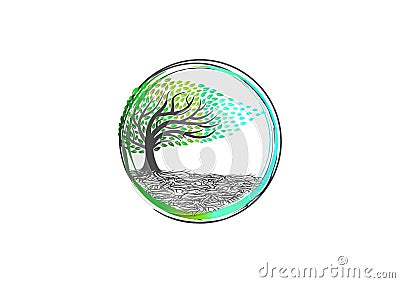 Tree logo, nature yoga, plant relax symbol, spa icon, organic massage sign, sense wellness and root healthy concept design Vector Illustration