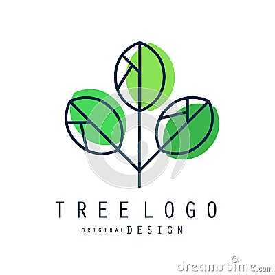 Tree logo original design, green eco and bio badge, abstract organic element vector illustration Vector Illustration