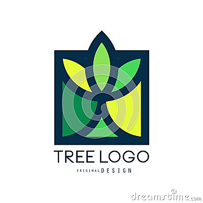 Tree logo original design, green eco bio badge, abstract organic element vector illustration Vector Illustration