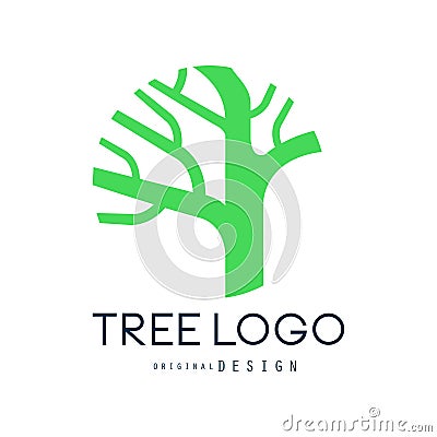 Tree logo original design, green eco bio badge, abstract organic element vector illustration Vector Illustration