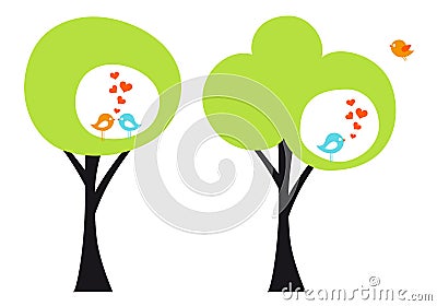 Tree with love birds, vector Vector Illustration