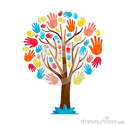 Colorful hand tree for cultural diversity team Vector Illustration