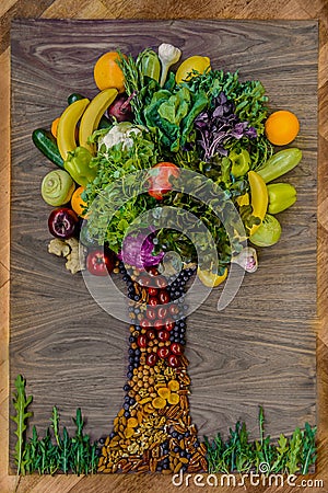 A tree made from organic fresh groceries Stock Photo