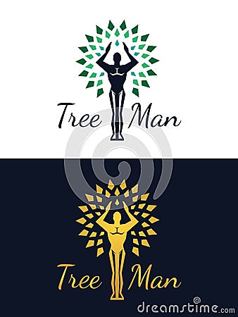 Tree man logo (green and gold color Vector Illustration