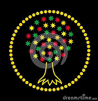 Mandala. The tree of life of the stars. Graphic art colorful graceful drawing on a black background. Vectore. Vector Illustration