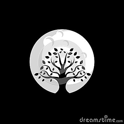 Tree moon logo design,vector,illustration ready to use Cartoon Illustration