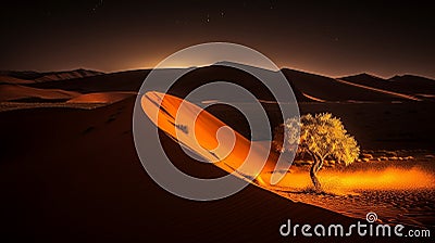 Tree in the Namibian dunes at the sunset Stock Photo