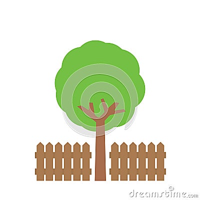 Tree near fence Vector Illustration