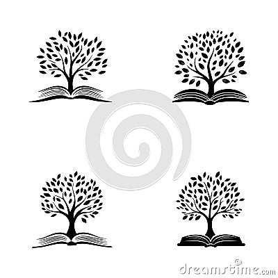Tree with an open book clean simple icon vector Vector Illustration