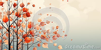 A tree with orange leaves blowing in the wind. Autumn card. Stock Photo