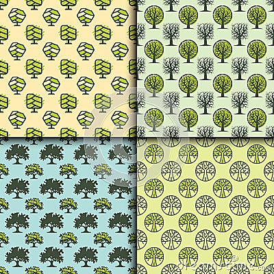 Tree outdoor travel green seamless pattern forest coniferous natural badge tops line spruce vector. Vector Illustration