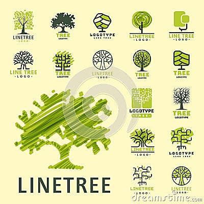 Tree outdoor travel green silhouette forest badge coniferous natural badge tops line spruce vector. Vector Illustration