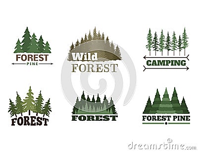 Tree outdoor travel green silhouette forest badge coniferous natural logo badge tops pine spruce vector. Vector Illustration