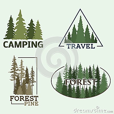 Tree outdoor travel green silhouette forest badge coniferous natural logo badge tops pine spruce vector. Vector Illustration