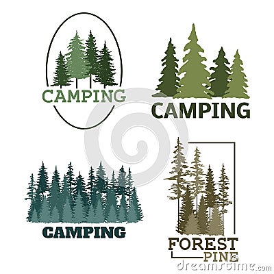 Tree outdoor travel green silhouette forest badge coniferous natural logo badge tops pine spruce vector. Vector Illustration