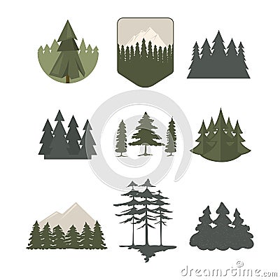 Tree outdoor travel pine silhouette coniferous natural tops pine spruce branch cedar plant leaf stem drawing vector Vector Illustration