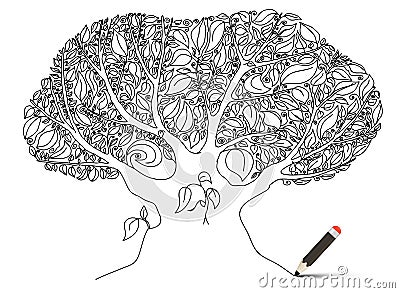 Tree. Outline Hand Drawn Vector Trunk Stock Photo