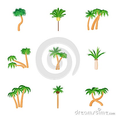 Tree palm icons set, cartoon style Vector Illustration