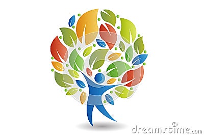 Tree people colorful leafs ecology logo Vector Illustration