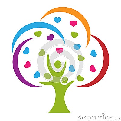 Tree people love hearts logo Vector Illustration