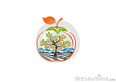 Tree persimmon logo Vector Illustration