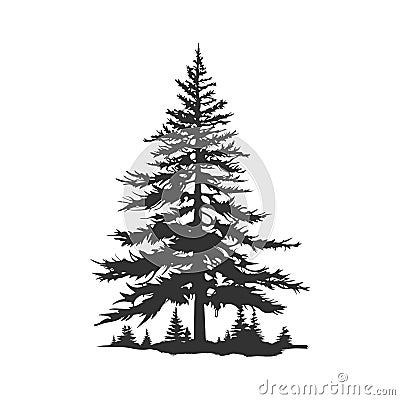 tree pine silhouette tattoo, logo cypress tree evergreen, cedar forest wood vector illustration. conifer tree Vector Illustration