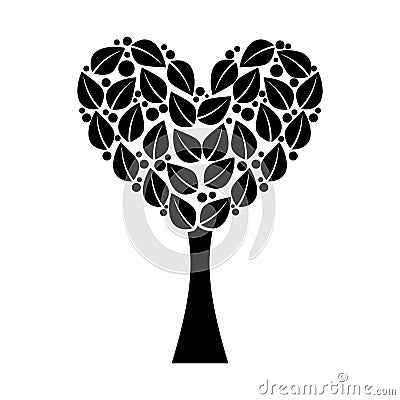 Tree plant with heart ecological icon Vector Illustration