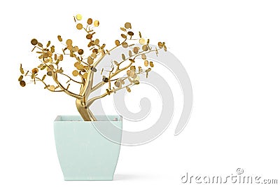 A tree and pot on white background.3D illustration. Stock Photo