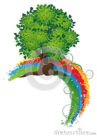 Tree and rainbow Vector Illustration