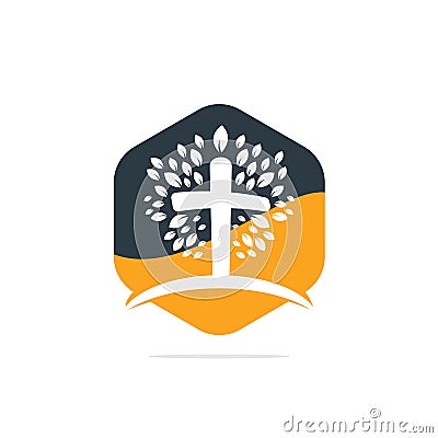 Tree religious cross symbol icon design. Stock Photo