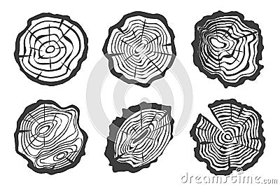 Tree rings set isolated on white background Vector Illustration