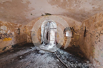 Tree roots coming into the old small fort in La Pointe du Bout - Les Trois Ilets, Martinique Stock Photo