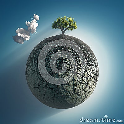 Tree roots covering the planet Stock Photo