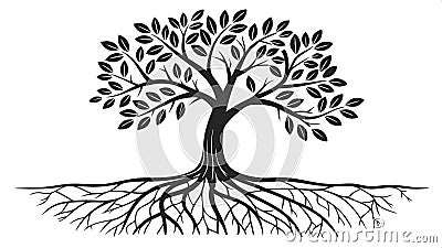 Tree with roots illustration, nature's growth and interconnected ecosystem concept vector design Generative AI Vector Illustration