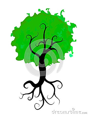 Tree with roots isolated white background Vector Illustration