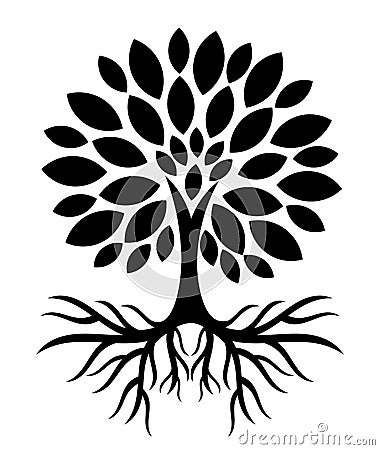 Tree with roots silhouette Vector Illustration