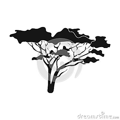 Tree in the savannah.African safari single icon in black style vector symbol stock illustration web. Vector Illustration