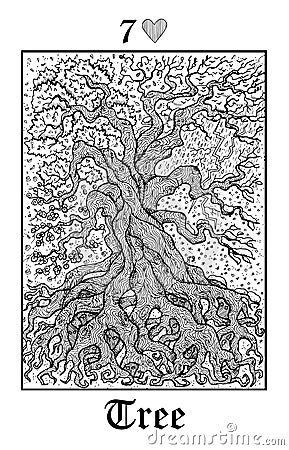 Tree and seasons. Tarot card from vector Lenormand Gothic Mysteries oracle deck Vector Illustration