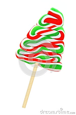 Tree shaped Christmas lollipop isolated on white Stock Photo