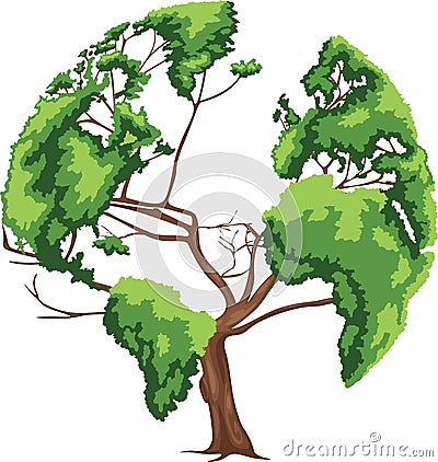 Tree shaped world map Vector Illustration