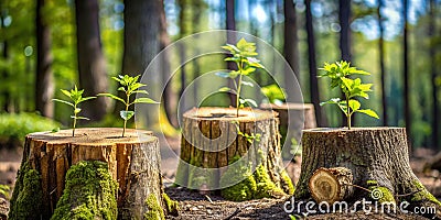 Tree shoots reappear on trees that have been cut down Generative AI Stock Photo