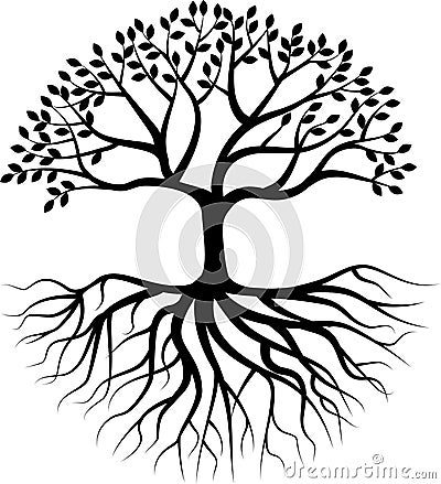 Tree silhouette with root Vector Illustration