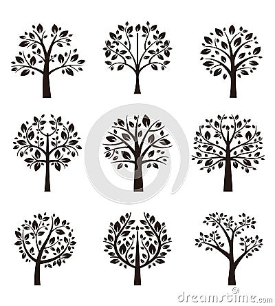 Tree silhouette with roots and branches Vector Illustration