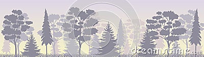 Tree Silhouette with Tall Trunk and Branches as Misty Forest Horizontal Backdrop Vector Illustration Stock Photo