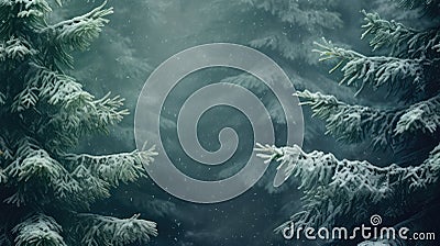 tree snowy green light frosted Cartoon Illustration