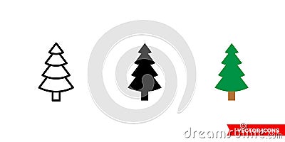 Tree spruce icon of 3 types color, black and white, outline. Isolated vector sign symbol. Vector Illustration