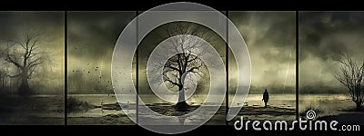 a tree in a storm, apathy and hopelessness in the female soul, the dark side of human psychology, creative banner made Stock Photo