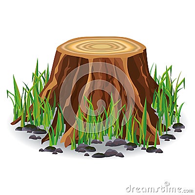 Tree stump with green grass Vector Illustration