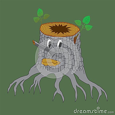 Tree stump monster cartoon color drawing Vector Illustration