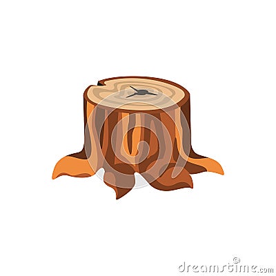 Detailed cartoon tree stump with roots Vector Illustration